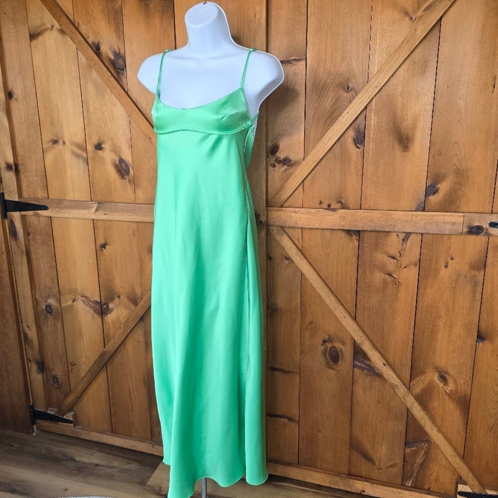 Zara Mint Green Satin Midi Slip Camisole Dress Backless Strappy Womens S Chic - Picture 3 of 16